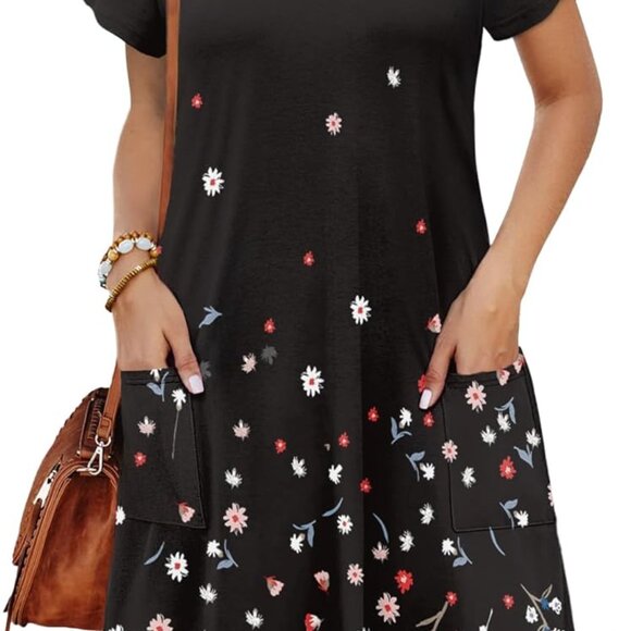 Womens Summer Dresses 2025 Tulip Petal Short Sleeve V Neck Loose Swing Sundresse - Picture 1 of 5